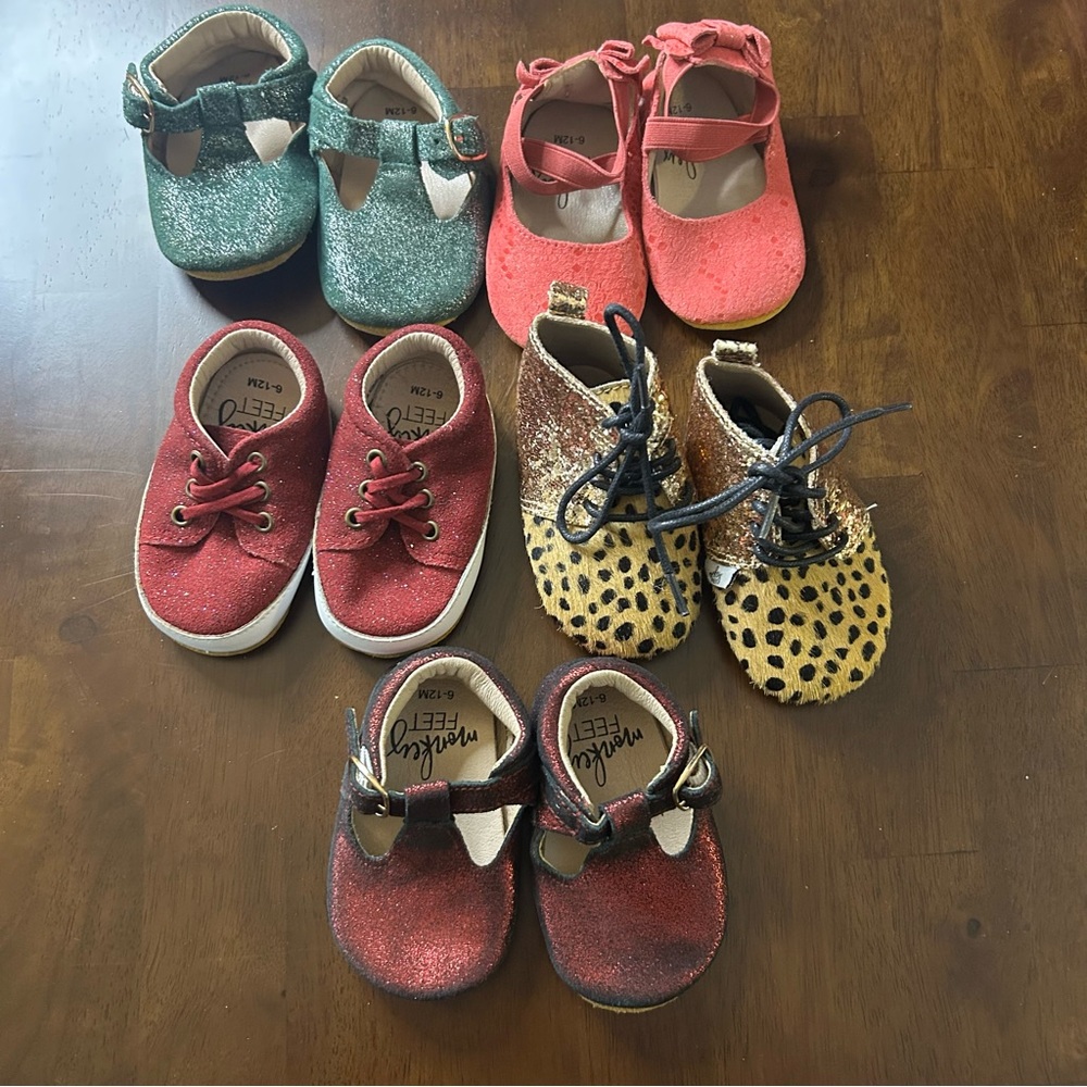 Monkey Feet Leather Baby Shoes Bundle Size 6-12M Ballet Sneaker Boots & T Strap